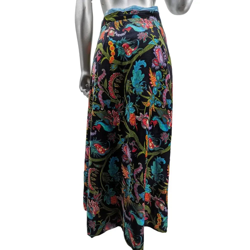 SALE Vintage 1970's SAKS FIFTH AVENUE Cotton Velvet Wrap Skirt Psychedelic Asian